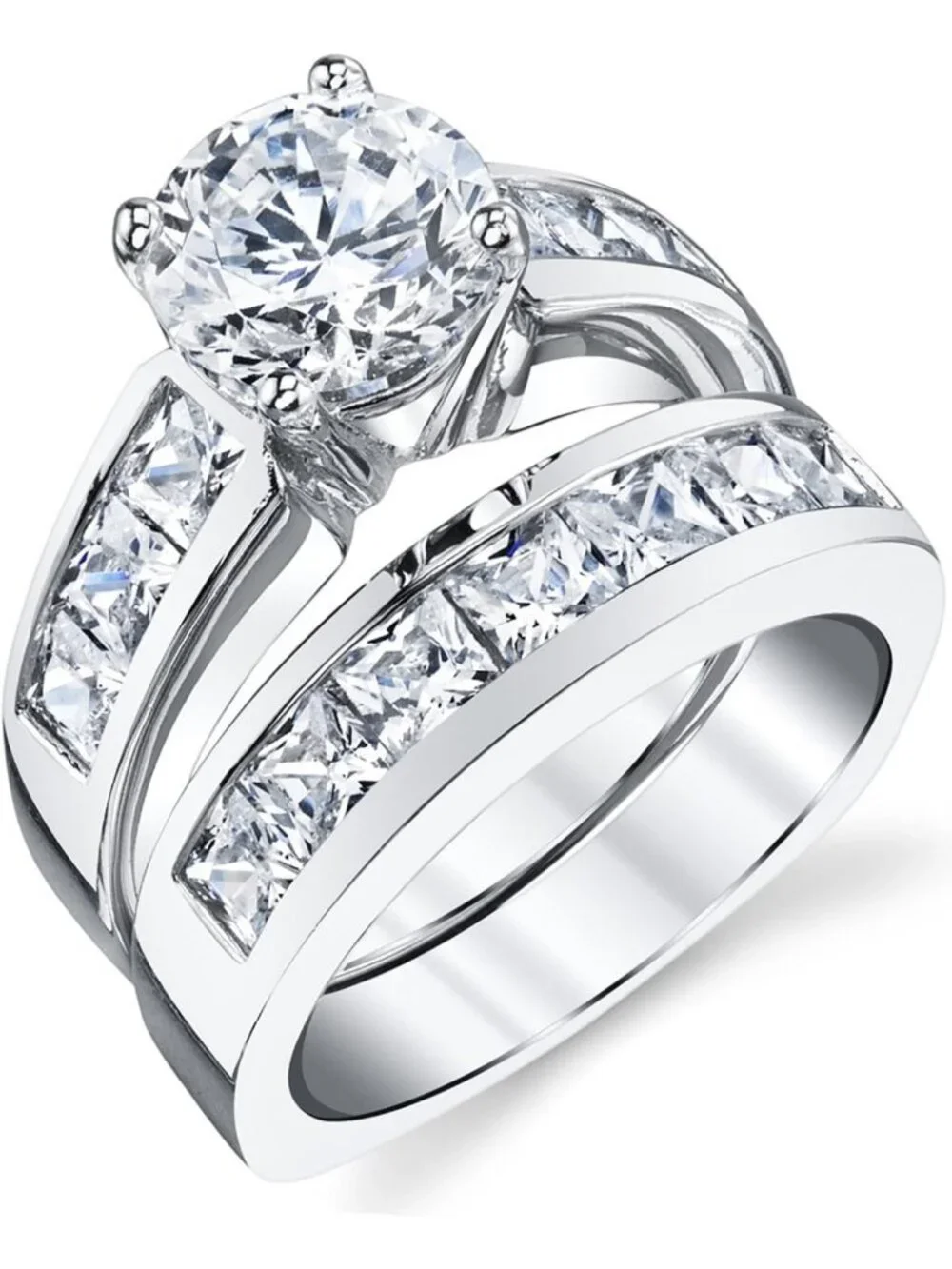 Stunning 2 Carat Sterling Silver Bridal Set - Cubic Zirconia Engagement